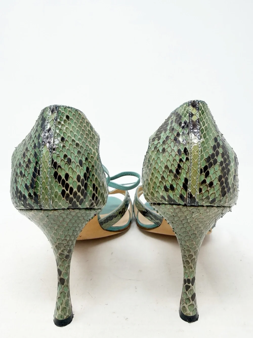 Manolo Blahnik Green Snakeskin Lace Up Sandal Heels Womens Size EU 40
